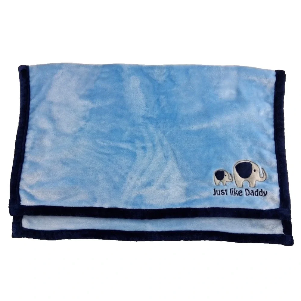 Baby Kiss Blue Just Like Daddy Elephant Blanket Soft Fleece Plush Dad & Me